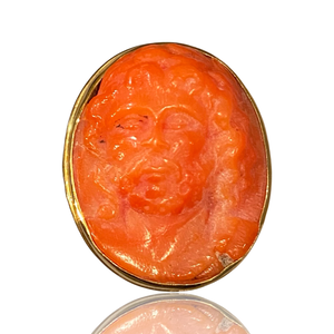 Carved Coral Cameo Ring - PetitMusee