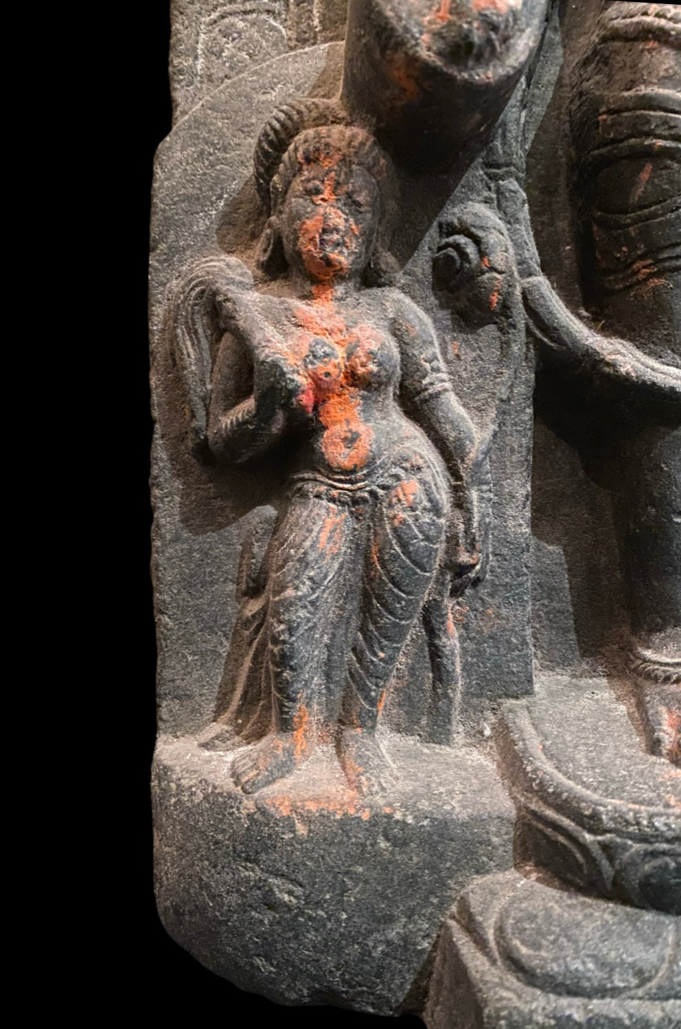 Basalt Semi-Relief Of Standing Four-Armed Vishnu - PetitMusee
