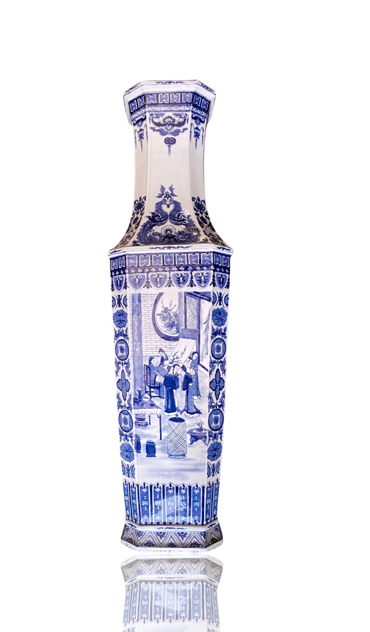 PAIR OF BLUE AND WHITE PALACE VASES M1459