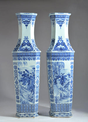 PAIR OF BLUE AND WHITE PALACE VASES M1459