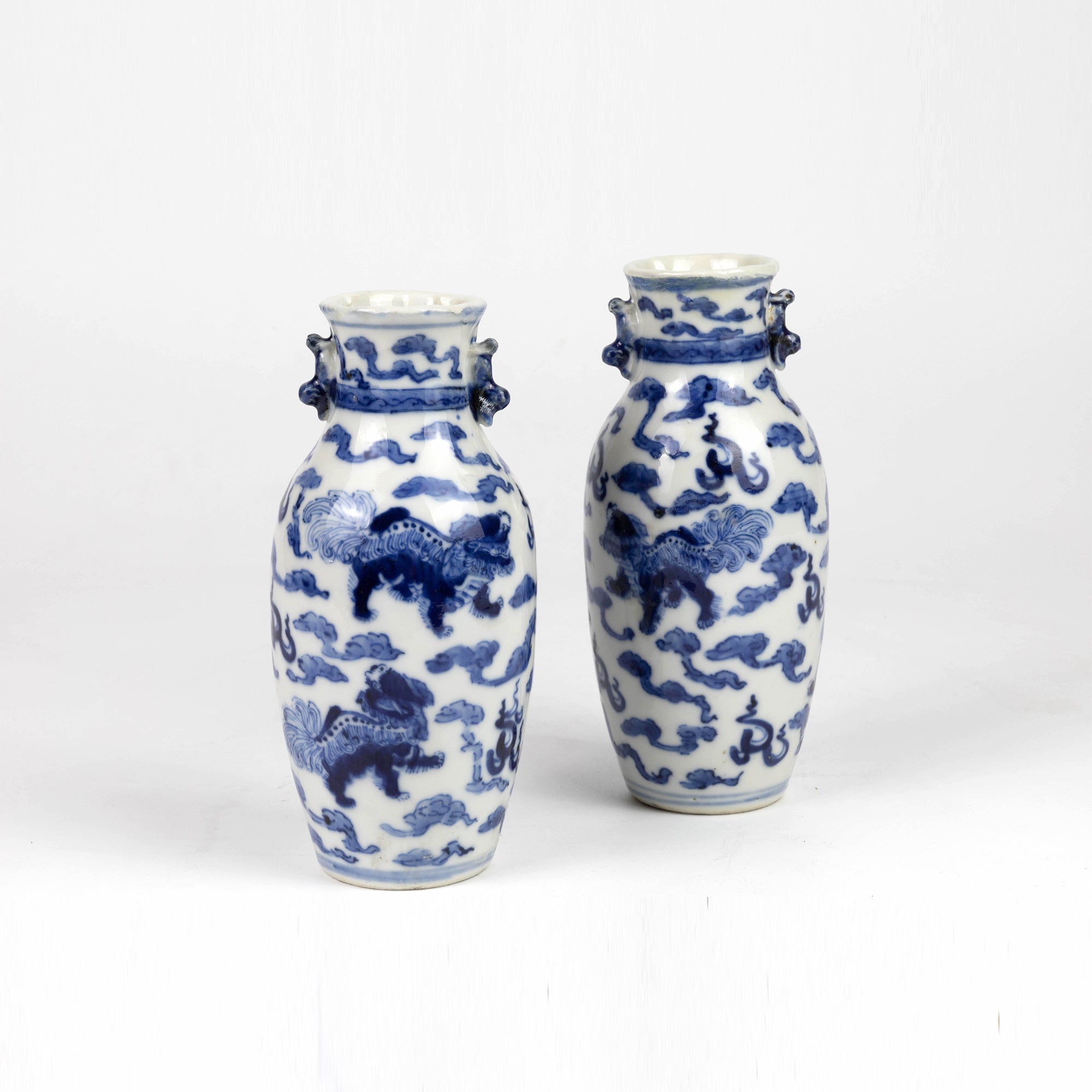 P1236 Pair Of Small Blue And White Vases