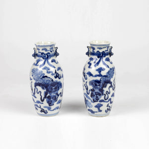 P1236 Pair Of Small Blue And White Vases