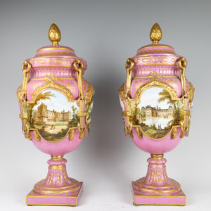 5383 A PAIR OF COVERED “CHAPELET” VASES